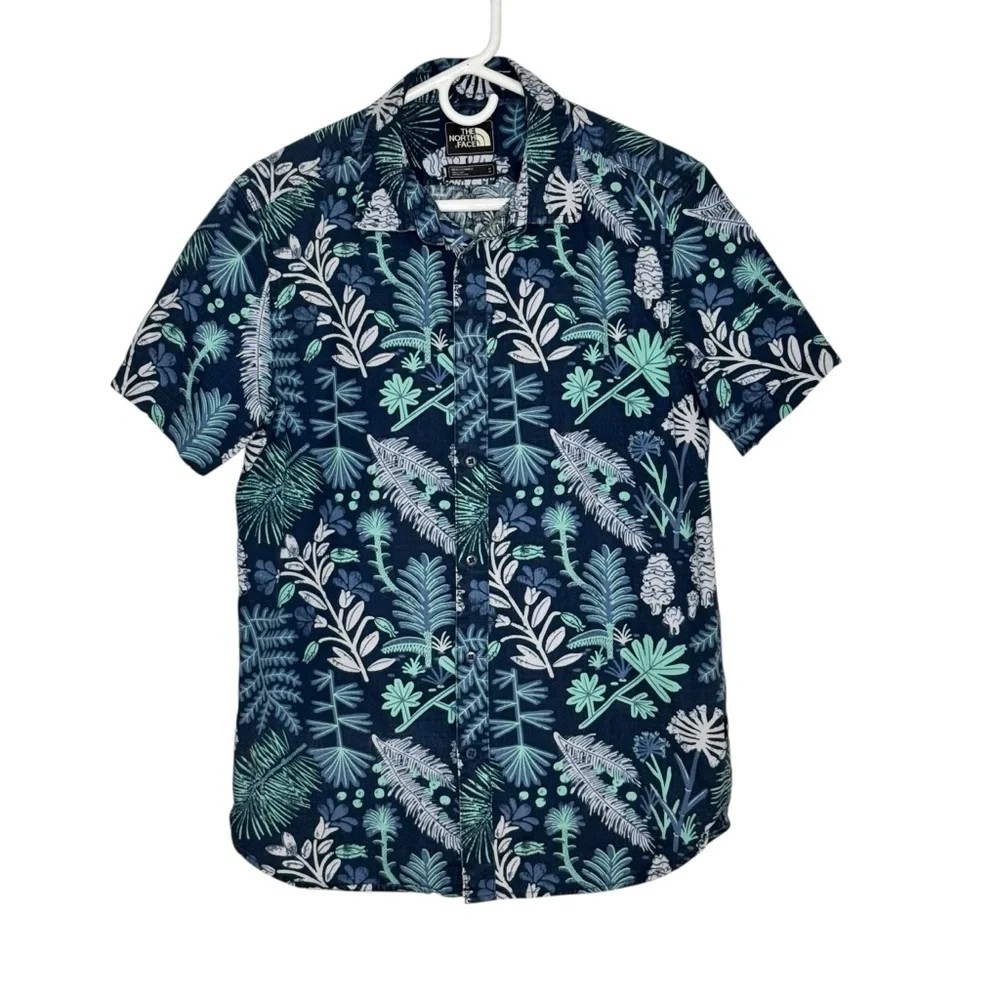 Men’s The North Face Size Med Blue/Green/White Hawaiian Style BF Baytrail Shirt